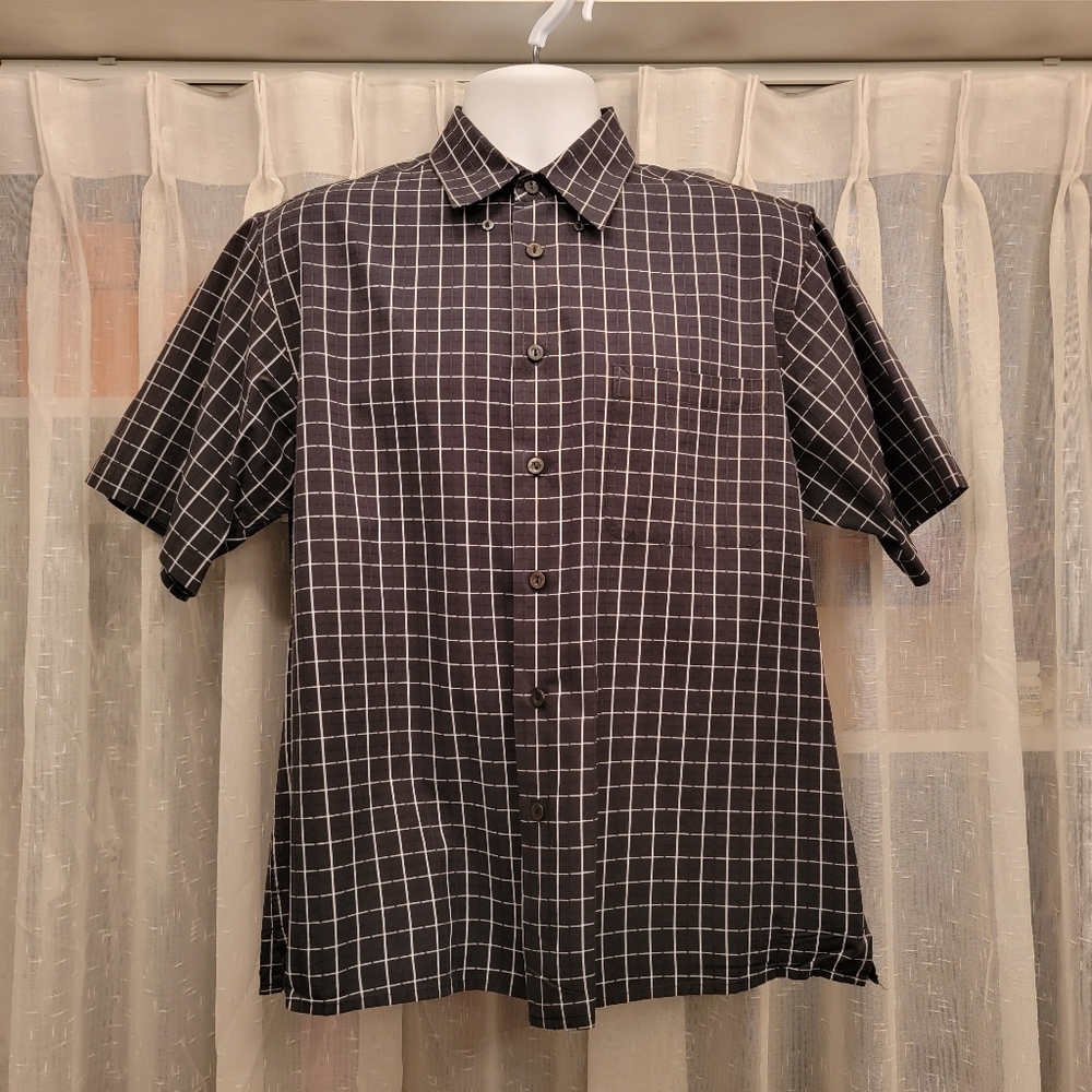 Bugatchi Checked Button Down Short Sleeve Shirt S… - image 1